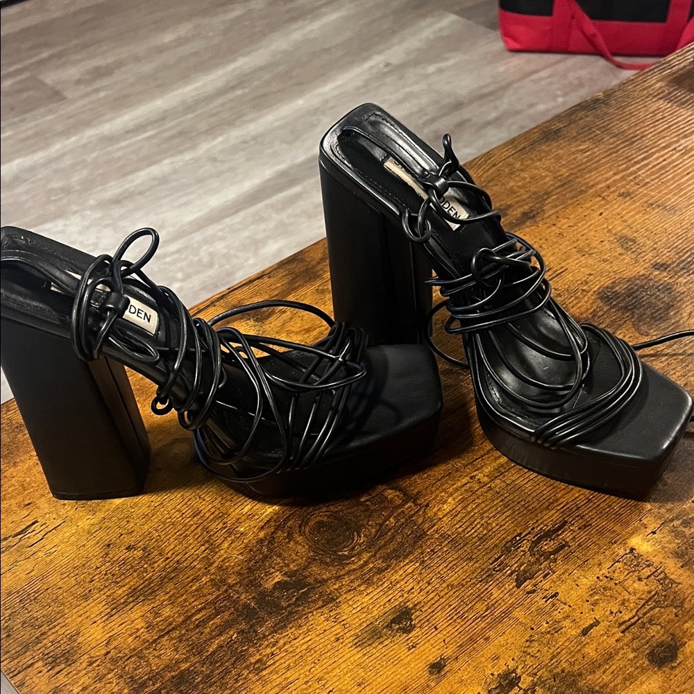 Steve Madden Black Strappy Platform Heels